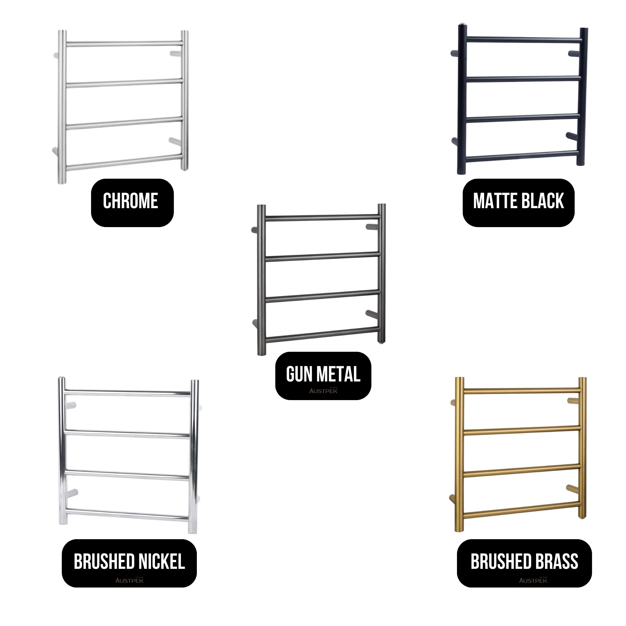 AQUAPERLA 4-BAR ROUND LADDER HEATED TOWEL RAIL BRUSHED GUN METAL 520MM