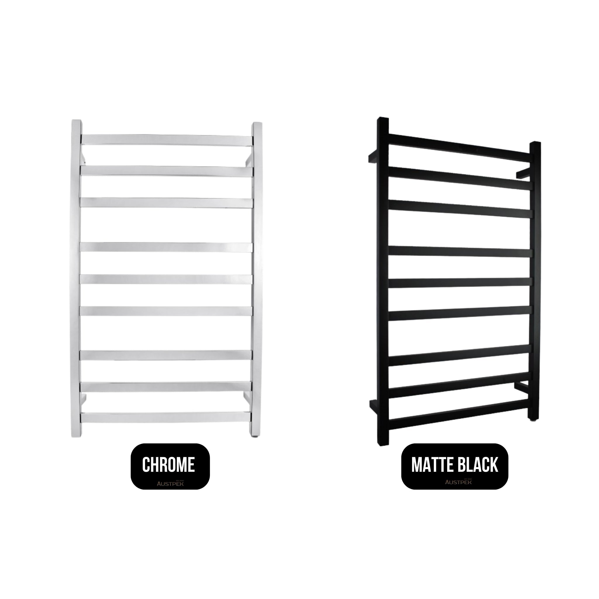 AQUAPERLA 9-BAR LADDER HEATED TOWEL RAIL 1000MM BLACK