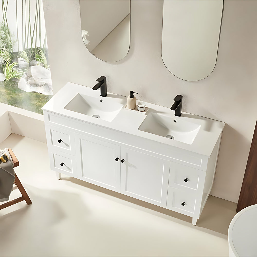 VITO HAMILTON MATTE WHITE 1500MM DOUBLE BOWL FLOOR STANDING VANITY