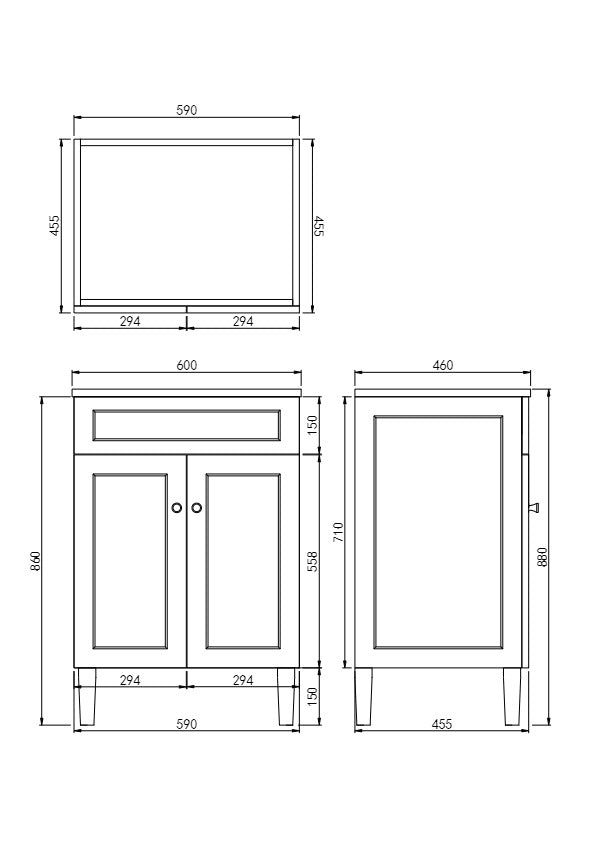 CETO HARRINGTON MATTE WHITE 600MM SINGLE BOWL FLOOR STANDING VANITY