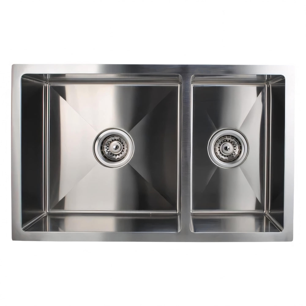 AQUAPERLA T304 HANDMADE DOUBLE BOWL KITCHEN SINK STAINLESS STEEL 715MM