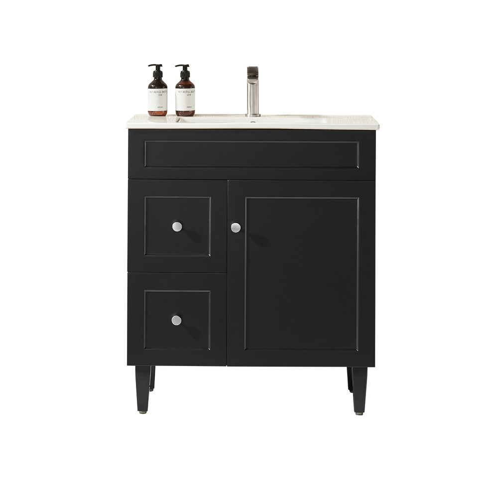 CETO HARRINGTON MATTE BLACK 750MM SINGLE BOWL FLOOR STANDING VANITY (AVAILABLE IN LEFT AND RIGHT HAND DRAWER)