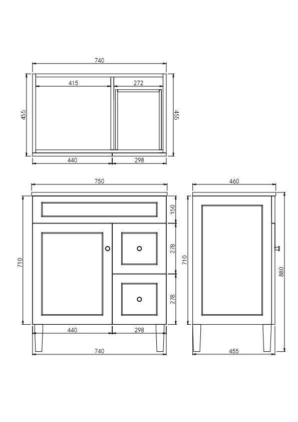 CETO HARRINGTON MATTE WHITE 750MM SINGLE BOWL FLOOR STANDING VANITY (AVAILABLE IN LEFT AND RIGHT HAND DRAWER)