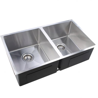 AQUAPERLA T304 HANDMADE DOUBLE BOWL KITCHEN SINK STAINLESS STEEL 770MM