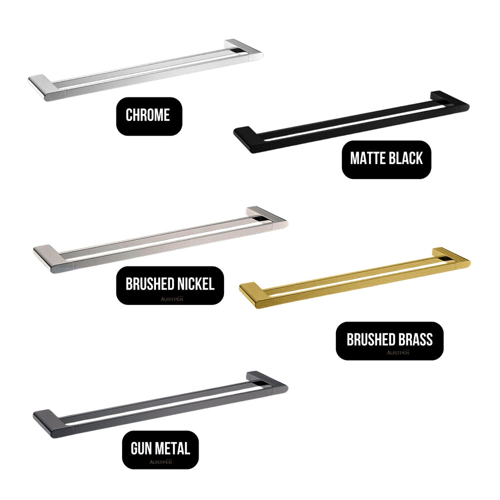 AQUAPERLA VOG DOUBLE TOWEL RAIL BRUSHED BRASS (AVAILABLE IN 600MM AND 800MM)
