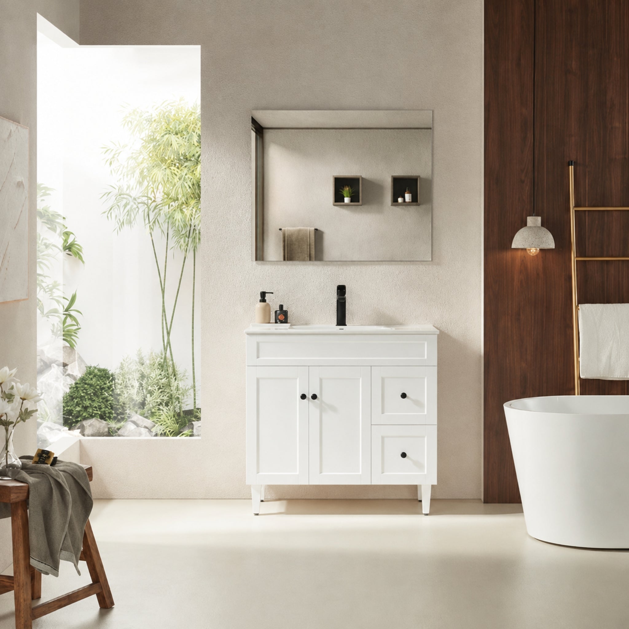 CETO HARRINGTON MATTE WHITE 900MM RIGHT HAND DRAWER SINGLE BOWL FLOOR STANDING VANITY