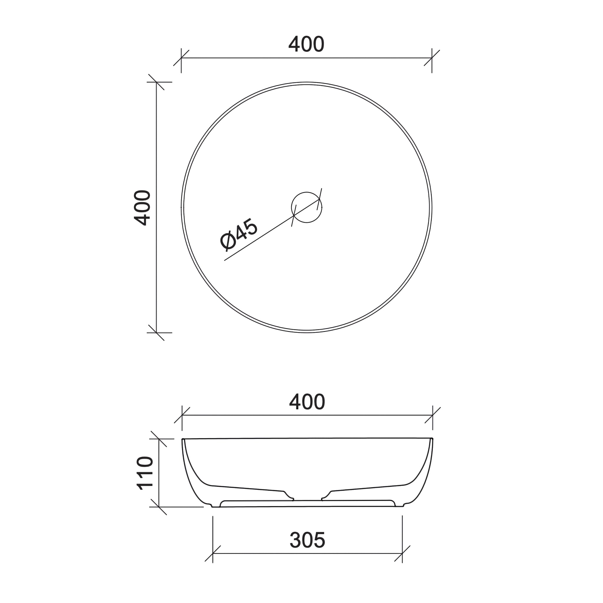 TIMBERLINE CHASE ABOVE COUNTER BASIN MATTE WHITE 400MM