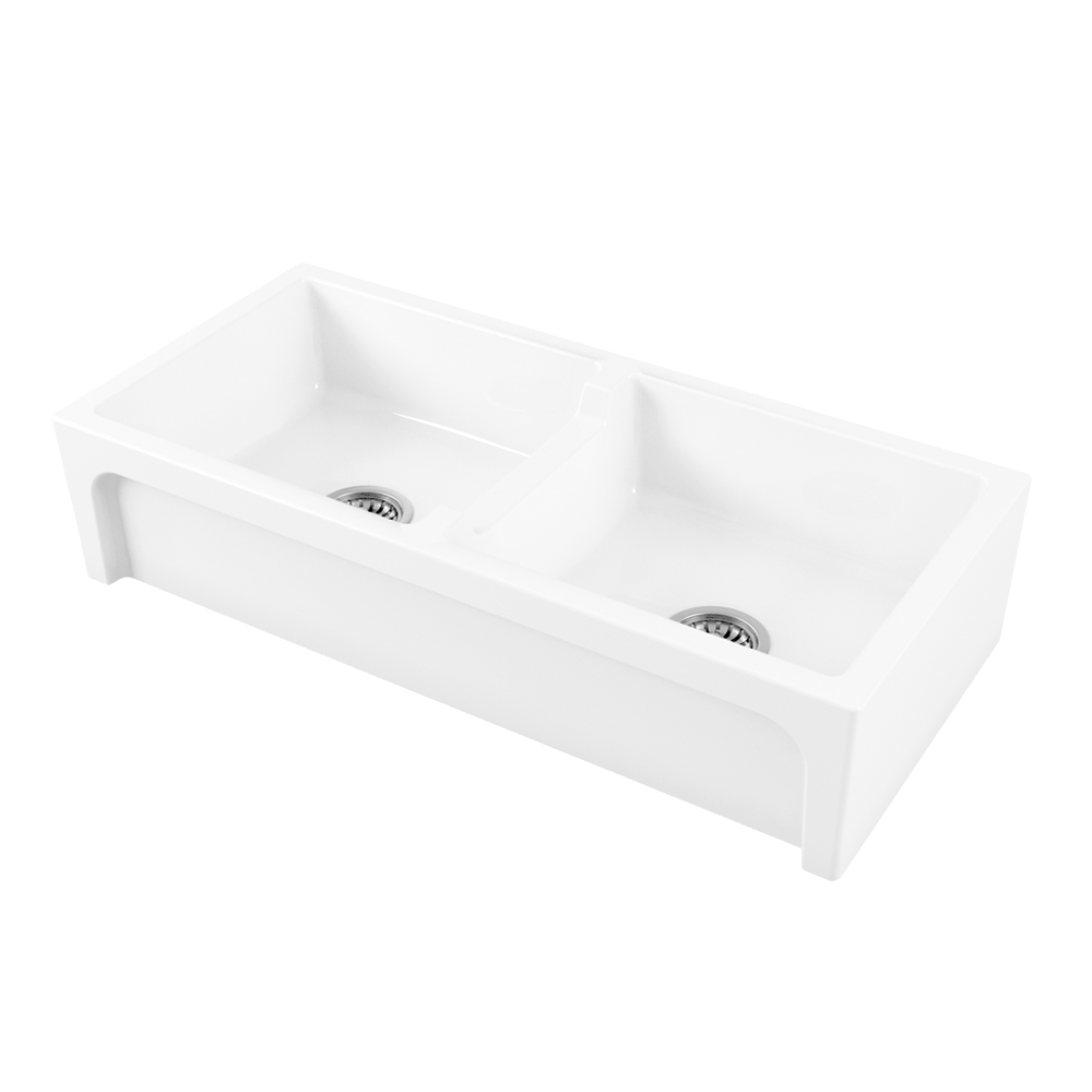 CHAMBORD CHARLES LARGE DOUBLE BOWL FIRECLAY KITCHEN SINK WHITE 1003MM