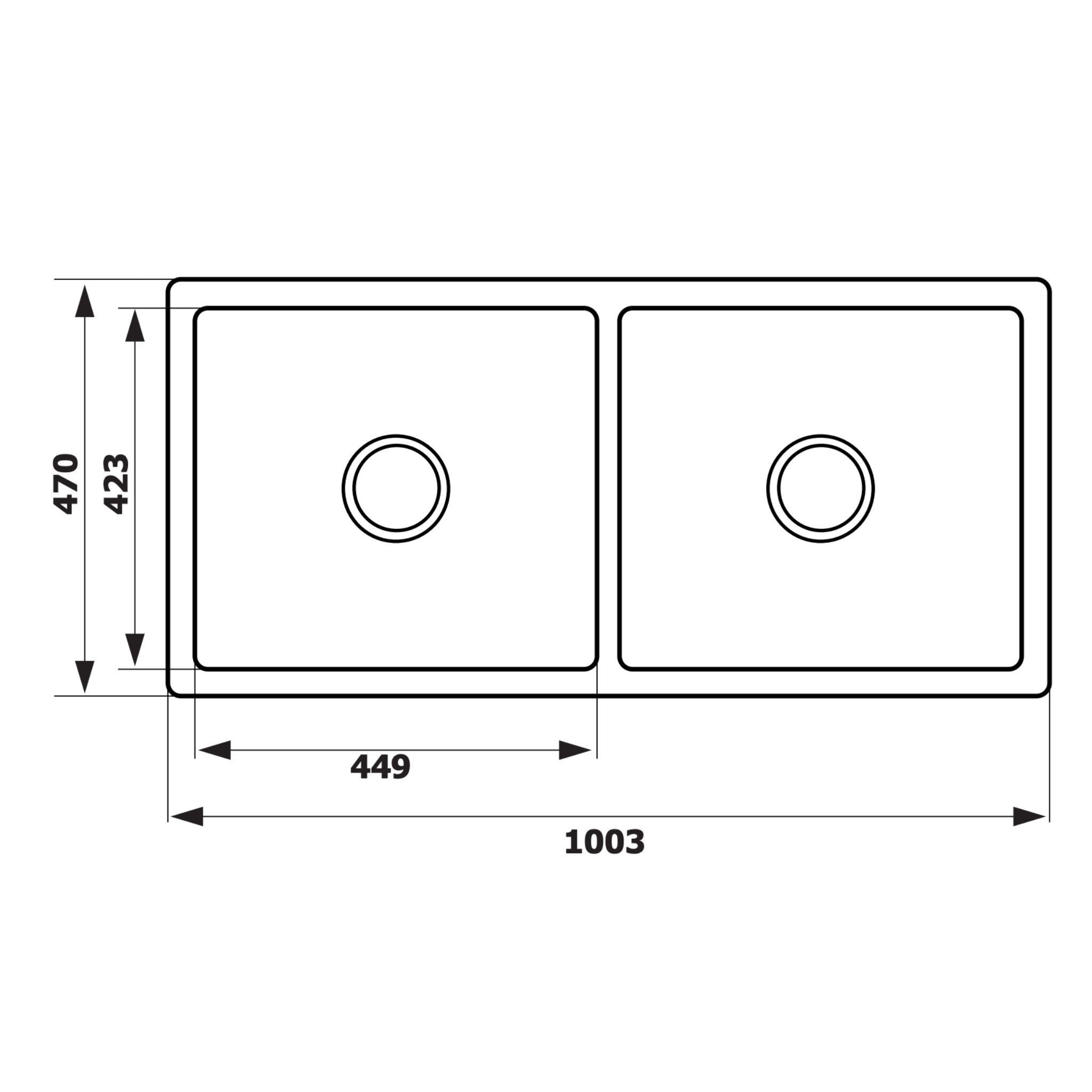 CHAMBORD CHARLES LARGE DOUBLE BOWL FIRECLAY KITCHEN SINK WHITE 1003MM dimensions