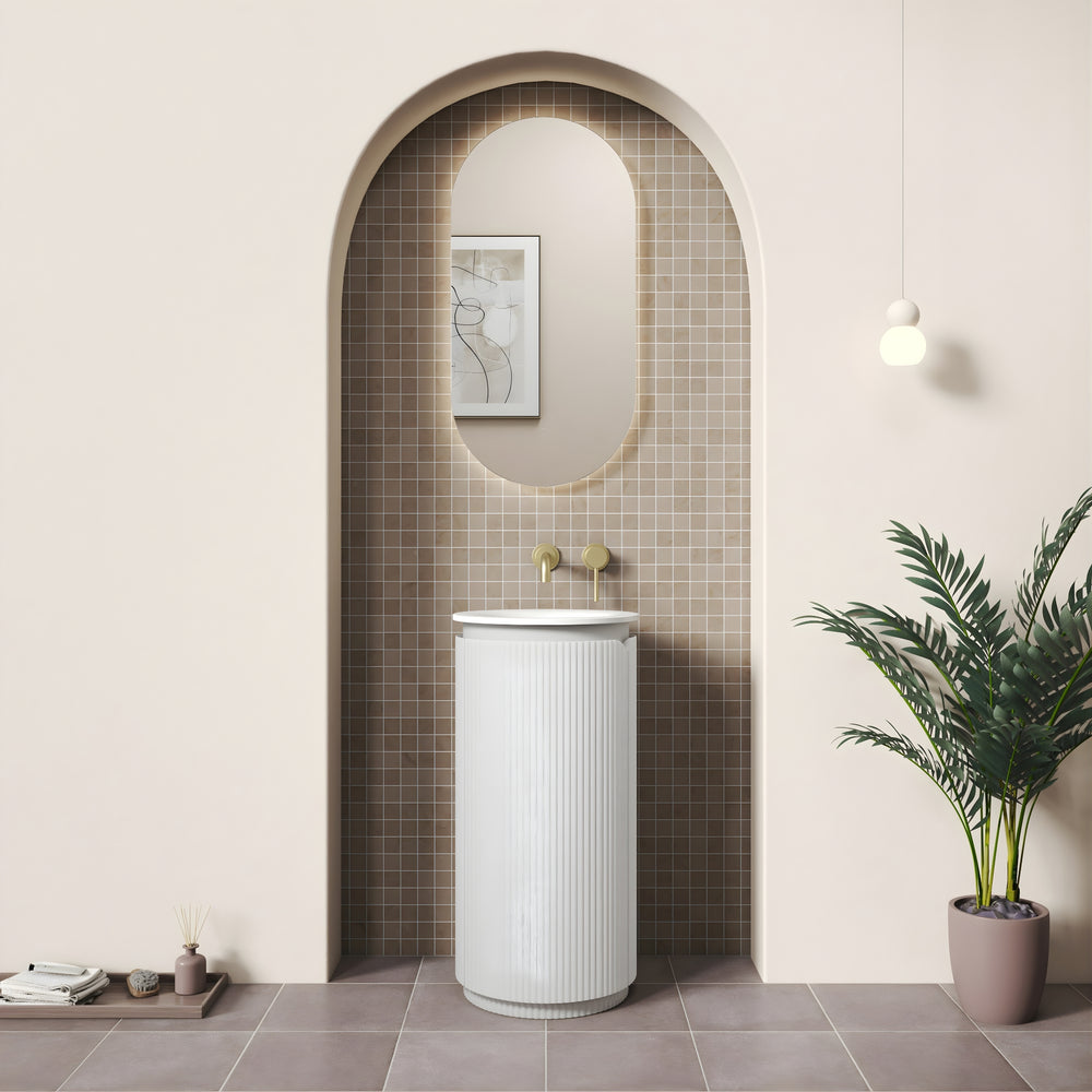 AULIC CIVARO MATTE WHITE 420MM SINGLE BOWL SPACE SAVING FLOOR STANDING VANITY
