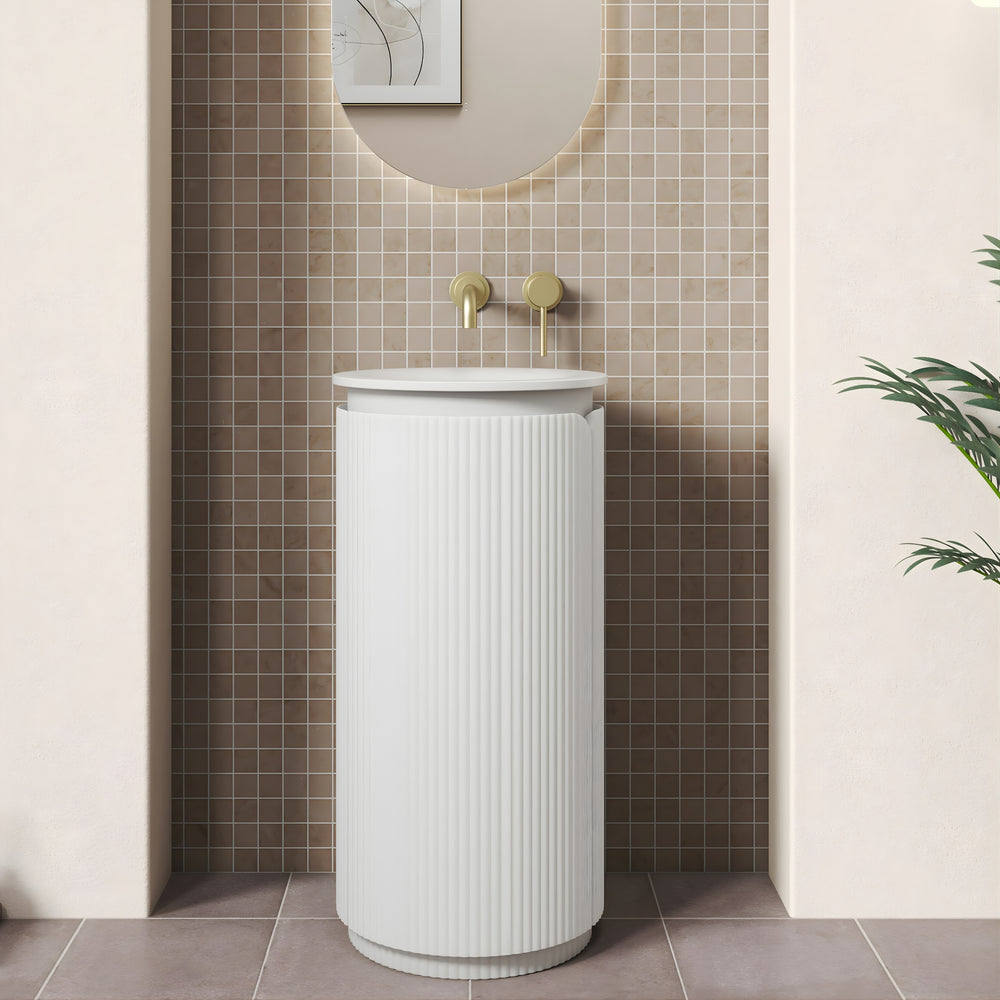 AULIC CIVARO MATTE WHITE 420MM SINGLE BOWL SPACE SAVING FLOOR STANDING VANITY