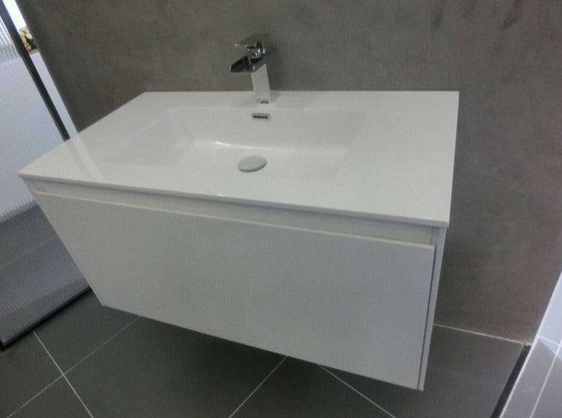 BEL BAGNO PRADO GLOSS WHITE 900MM SINGLE BOWL WALL HUNG VANITY AND BASIN