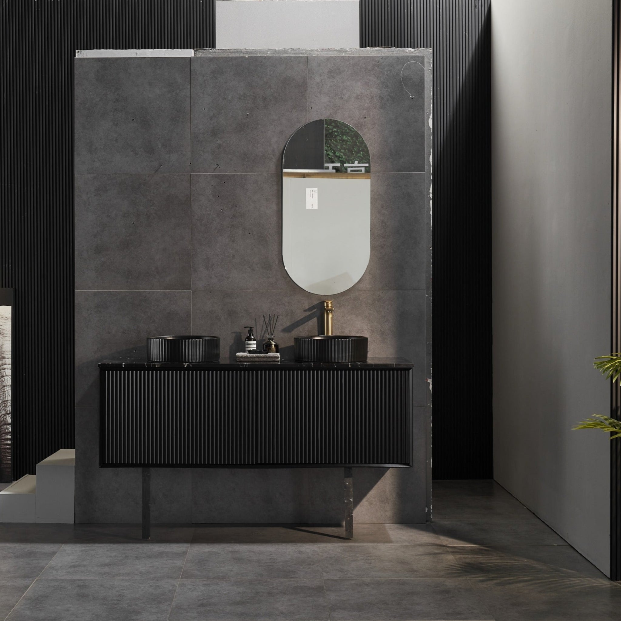 CETO KIRRIBILLI MATTE BLACK 1500MM DOUBLE BOWL WALL HUNG VANITY