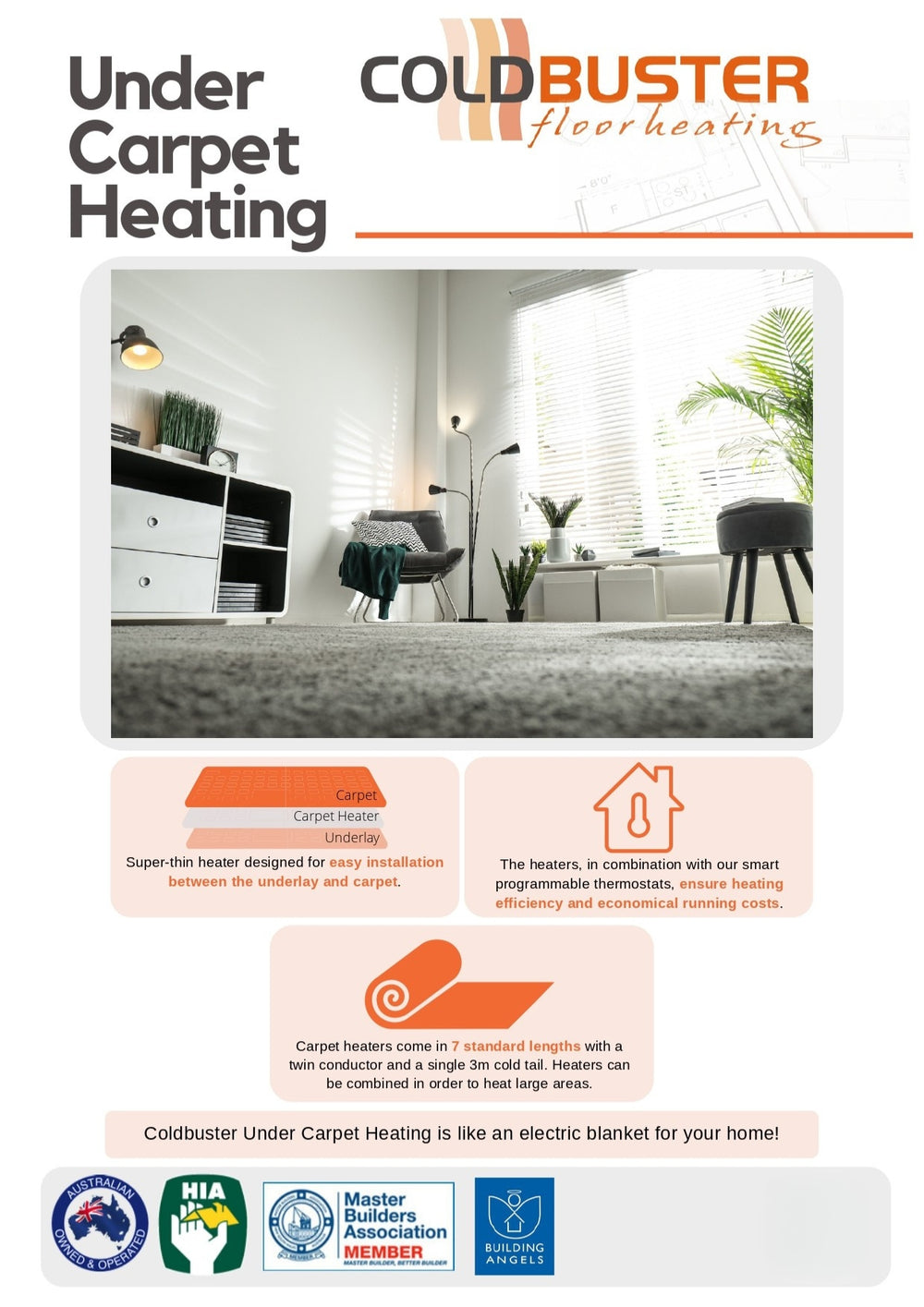 COLDBUSTER 160W/M² UNDER CARPET FLOOR HEATING KIT