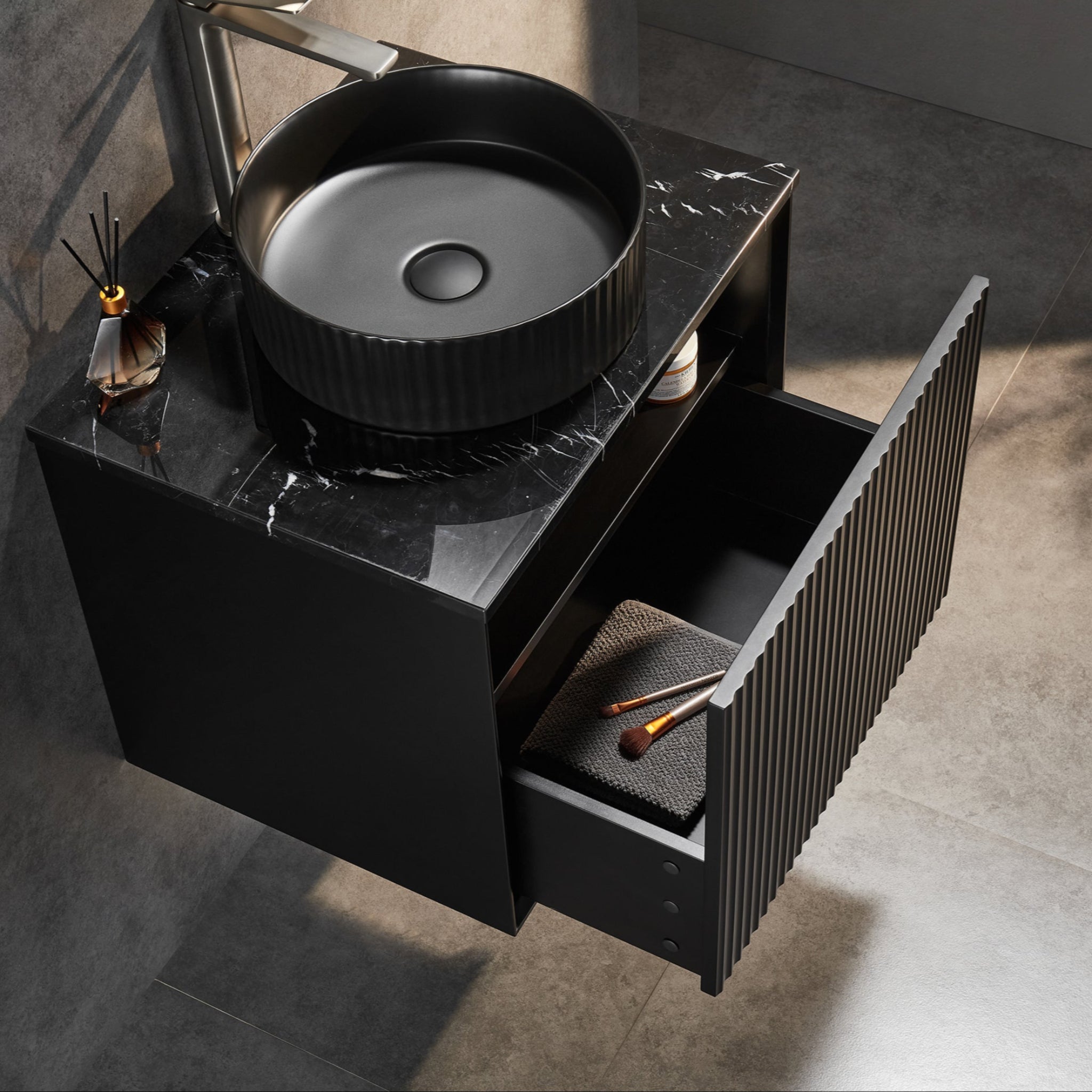 CETO KIRRIBILLI MATTE BLACK 600MM SINGLE BOWL WALL HUNG VANITY