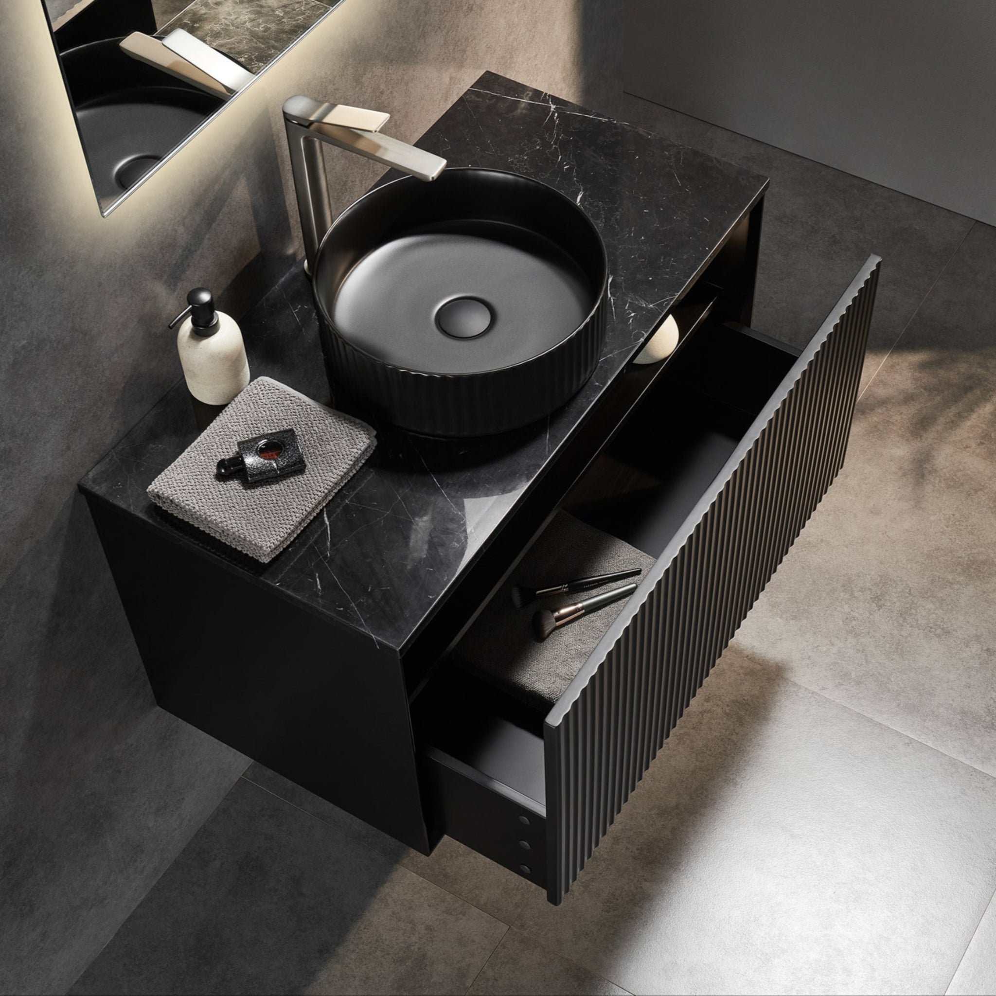 CETO KIRRIBILLI MATTE BLACK 900MM SINGLE BOWL WALL HUNG VANITY