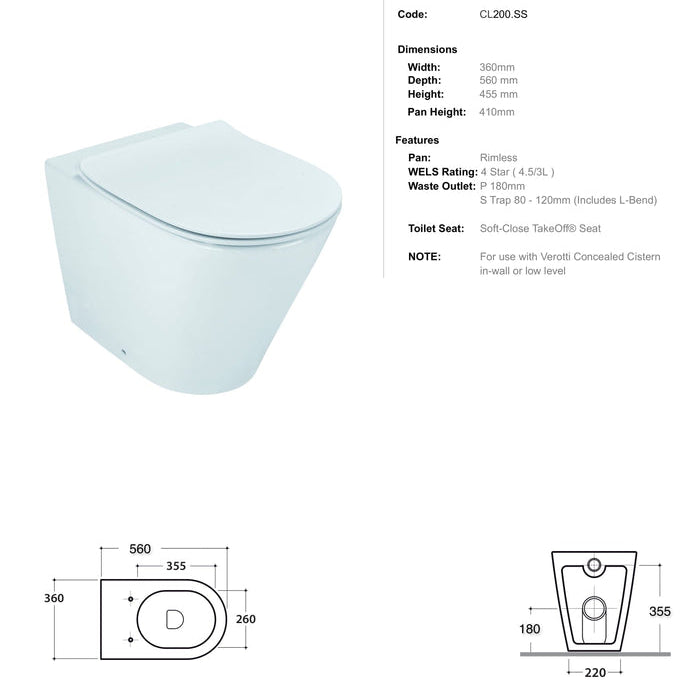 VEROTTI CITY LIFE SLIM WALL FACED PAN GLOSS WHITE - Spec Sheet
