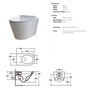 VEROTTI CITY LIFE SLIM WALL HUNG PAN GLOSS WHITE - Spec Sheet