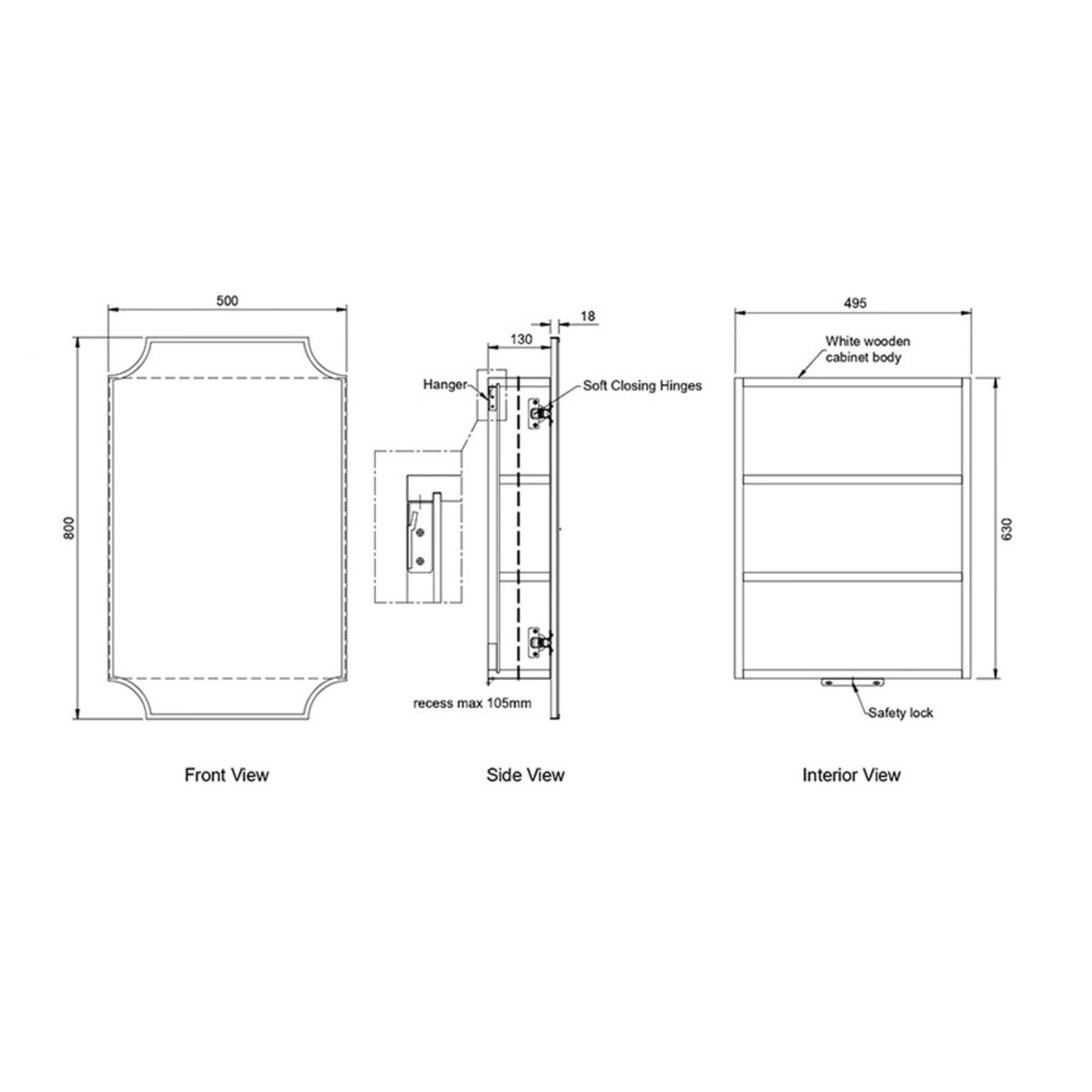 TURNER HASTINGS CLAREMONT CHROME MIRROR SHAVING CABINET 500X800MM