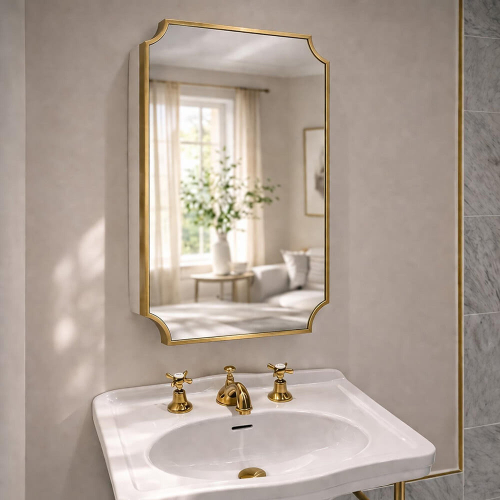 TURNER HASTINGS CLAREMONT BRUSHED BRASS MIRROR SHAVING CABINET 500X800MM