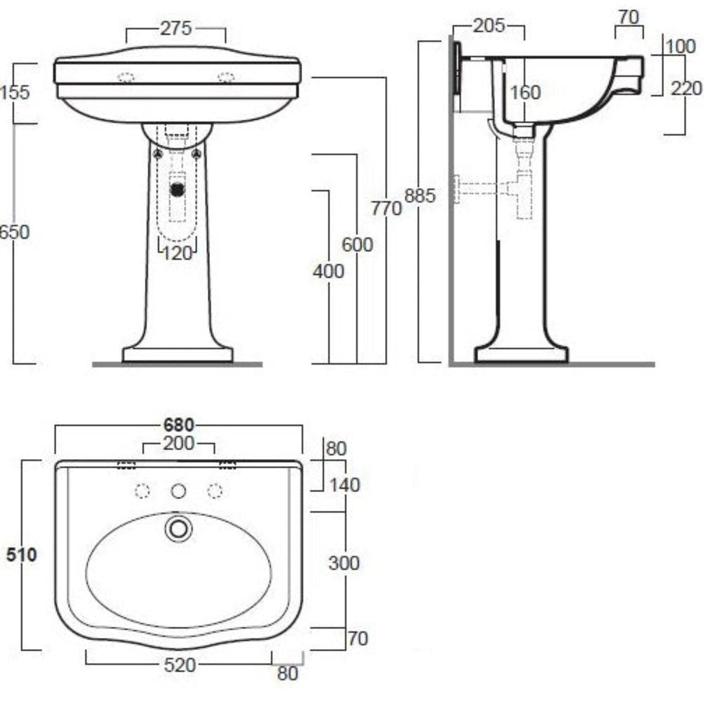 TURNER HASTINGS CLAREMONT BASIN & PEDESTAL GLOSS WHITE 680MM X 885MM