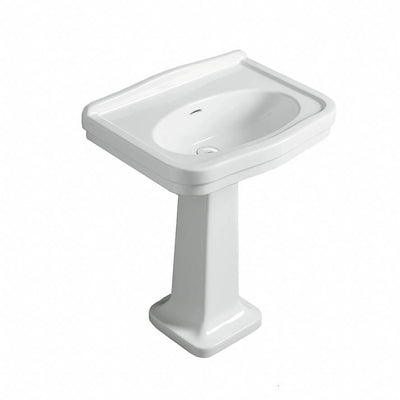 TURNER HASTINGS CLAREMONT NO TAPHOLE BASIN & PEDESTAL GLOSS WHITE 680MM X 885MM