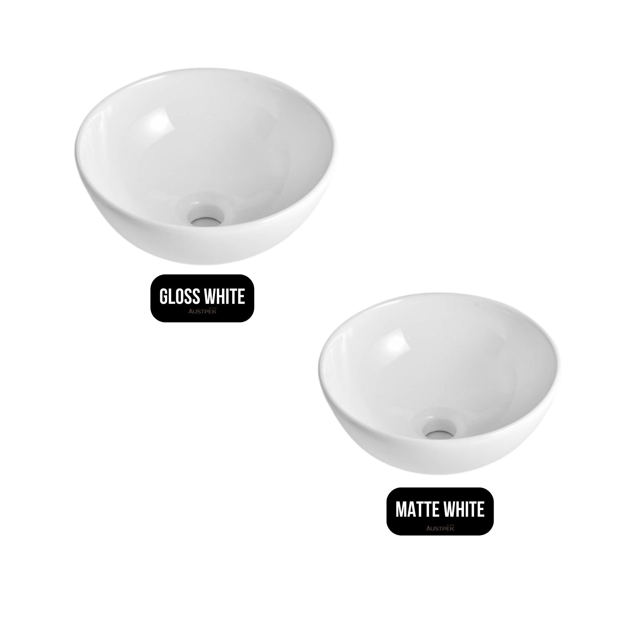 AQUAPERLA CERAMIC ROUND ABOVE COUNTER BASIN GLOSS WHITE 330MM