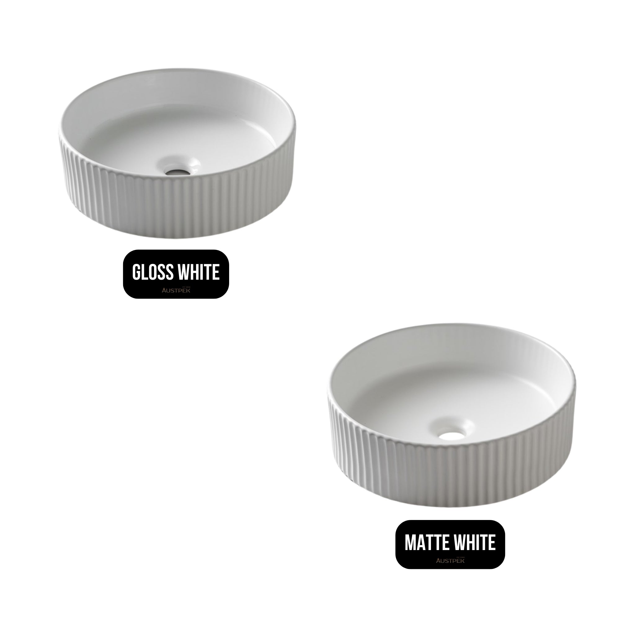 AQUAPERLA CERAMIC FLUTED ROUND ABOVE COUNTER BASIN GLOSS WHITE 400MM