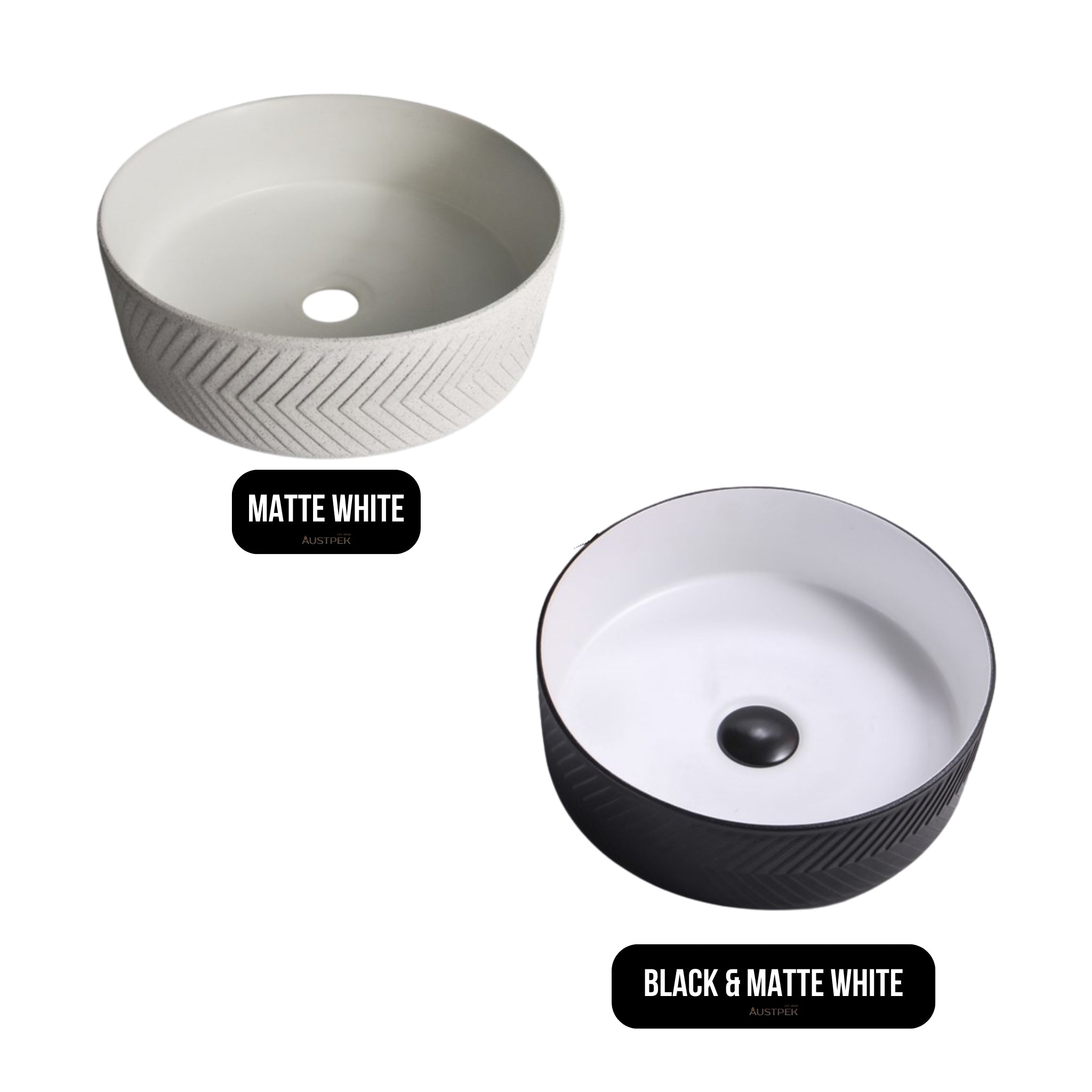 AQUAPERLA CERAMIC TEXTURED ABOVE COUNTER BASIN MATTE WHITE 360MM