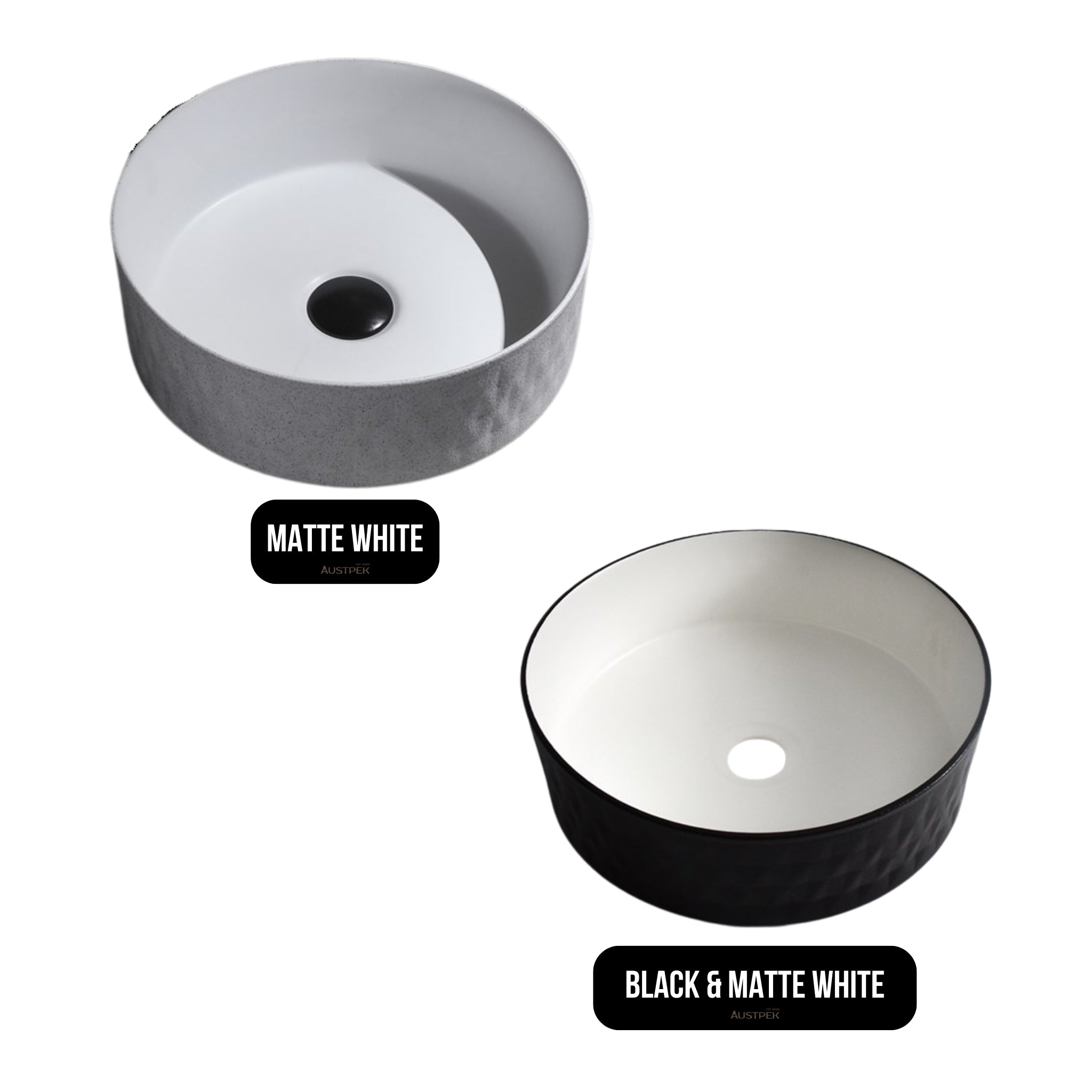 AQUAPERLA CERAMIC ROUND ABOVE COUNTER BASIN MATTE WHITE 360MM