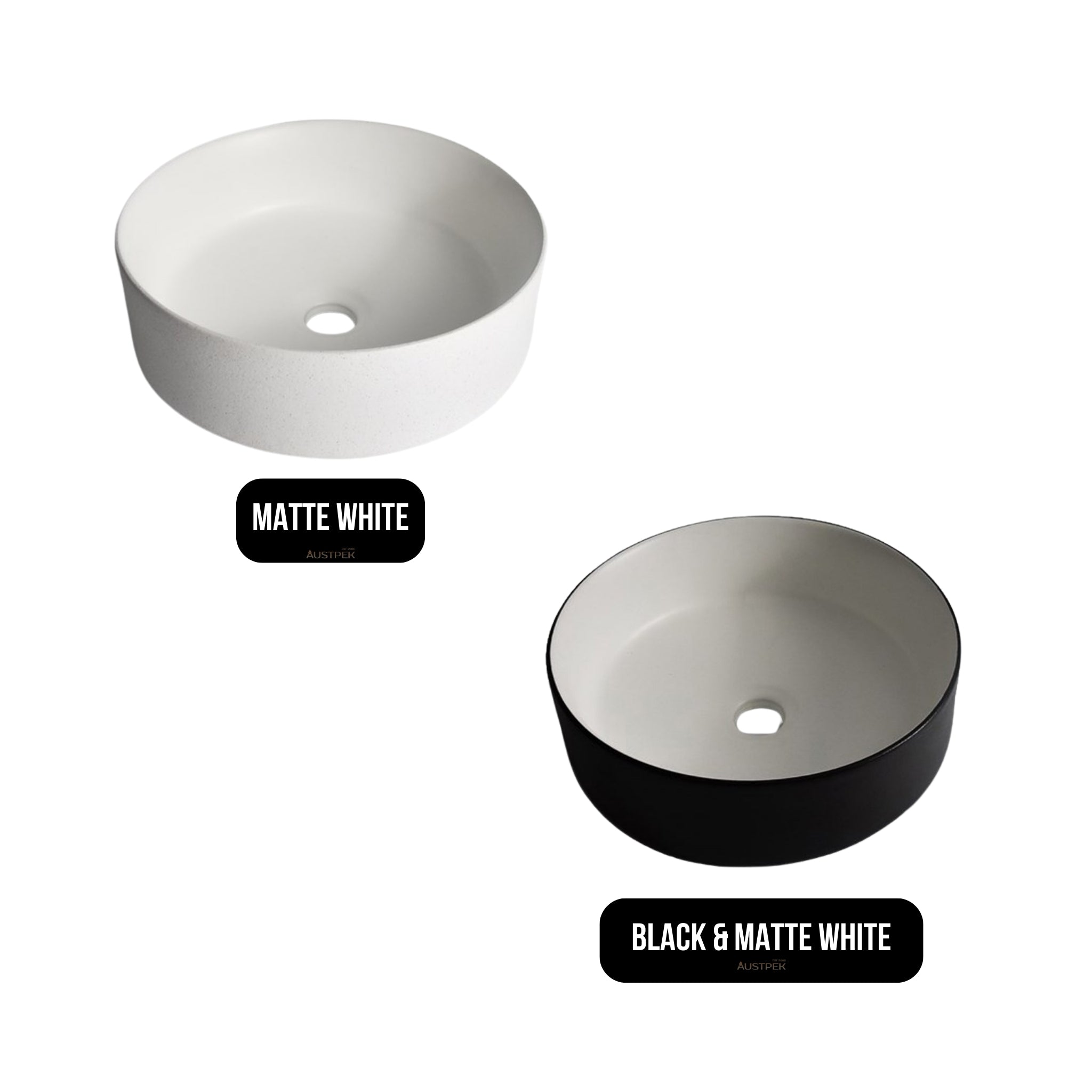 AQUAPERLA CERAMIC ROUND ABOVE COUNTER BASIN MATTE WHITE TEXTURED 360MM