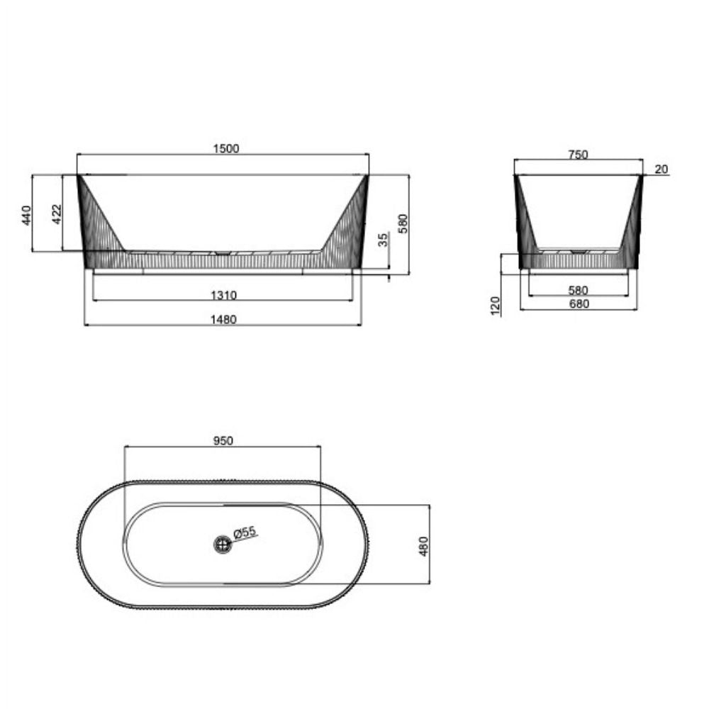 LINSOL CLEO FREESTANDING BATHTUB GLOSS WHITE (AVAILABLE IN 1500MM AND 1700MM)