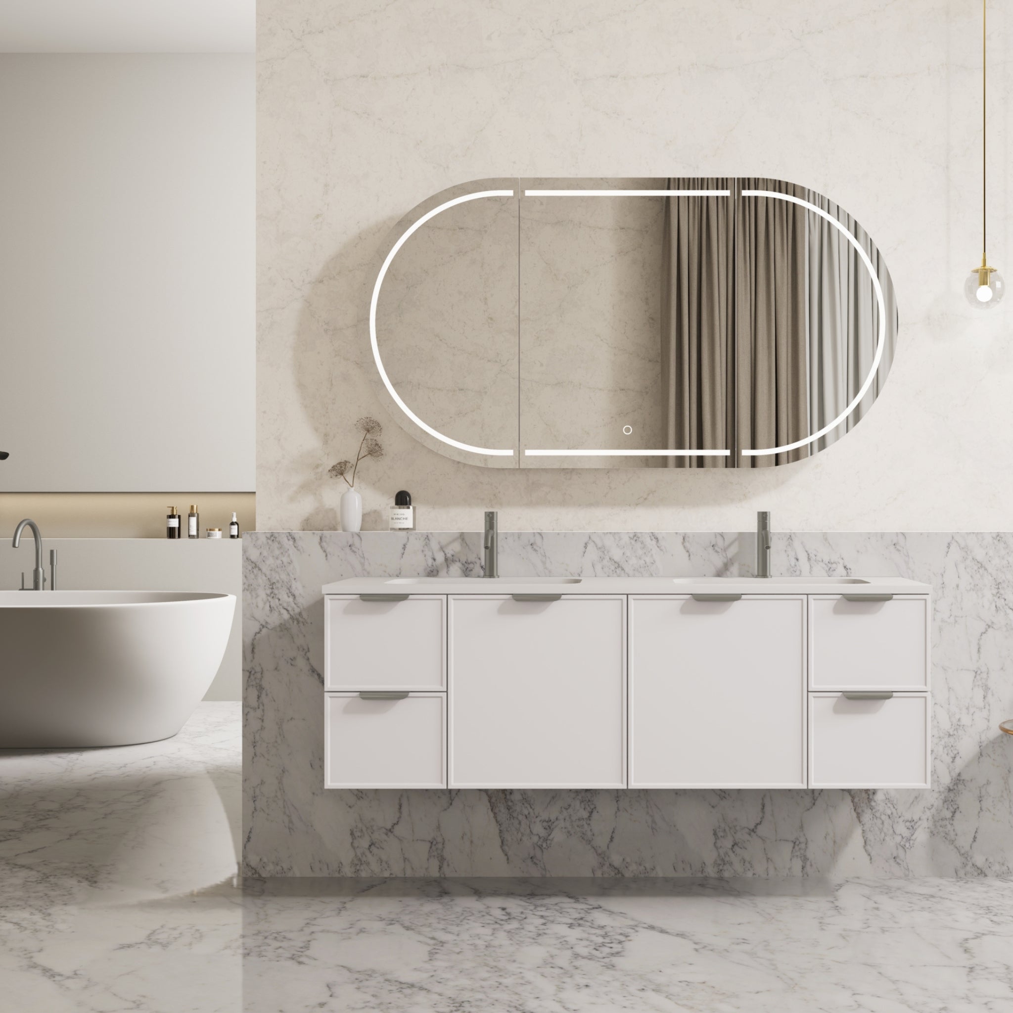 CETO MIAMI MATTE WHITE 1500MM DOUBLE BOWL WALL HUNG VANITY