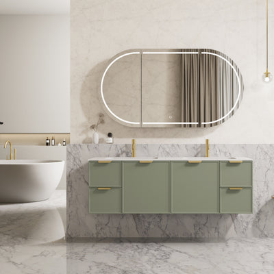 CETO MIAMI OLIVE GREEN 1500MM DOUBLE BOWL WALL HUNG VANITY