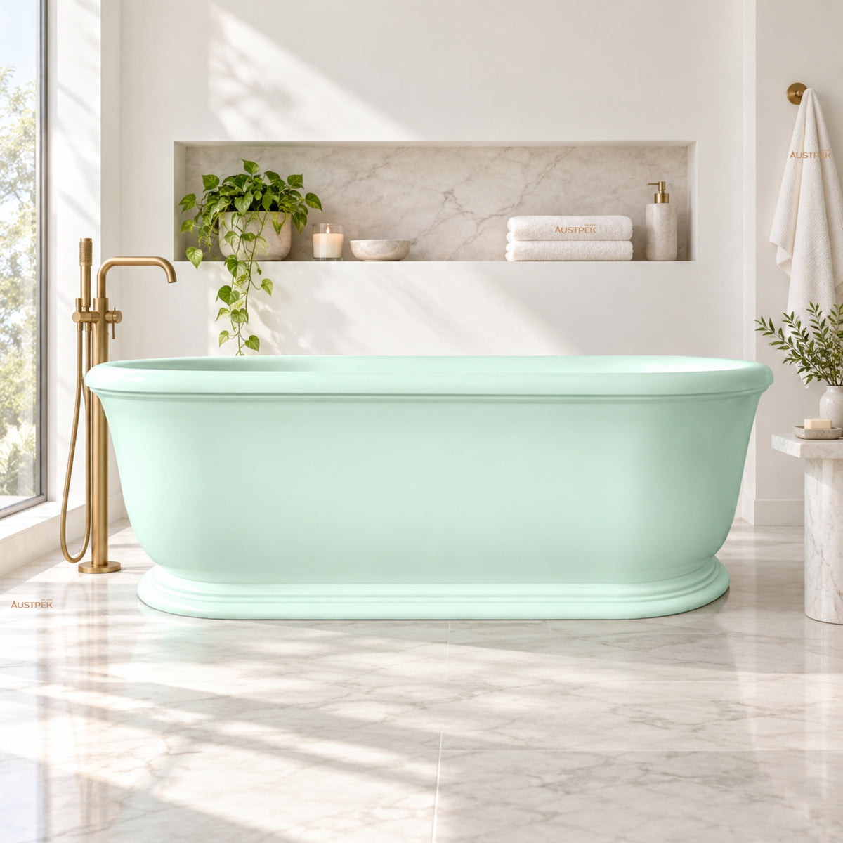 TURNER HASTINGS CAMDEN TITANCAST FREESTANDING NON OVERFLOW BATHTUB FROSTY MINT 1800MM