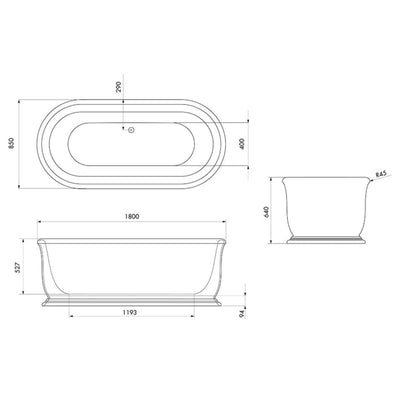 TURNER HASTINGS CAMDEN TITANCAST SOLID SURFACE FREESTANDING BATHTUB GLOSS WHITE WITH OVERFLOW 1800MM