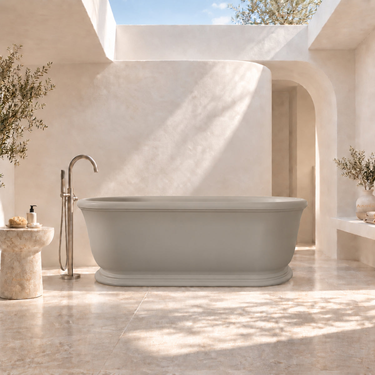 TURNER HASTINGS CAMDEN TITANCAST FREESTANDING OVERFLOW BATHTUB LIGHT FAWN 1800MM
