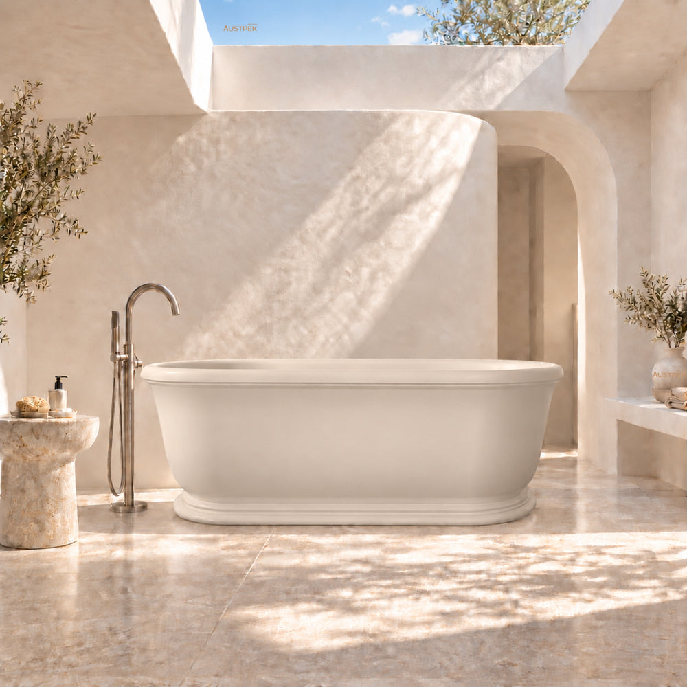 TURNER HASTINGS CAMDEN TITANCAST FREESTANDING OVERFLOW BATHTUB NATURAL LINEN 1800MM