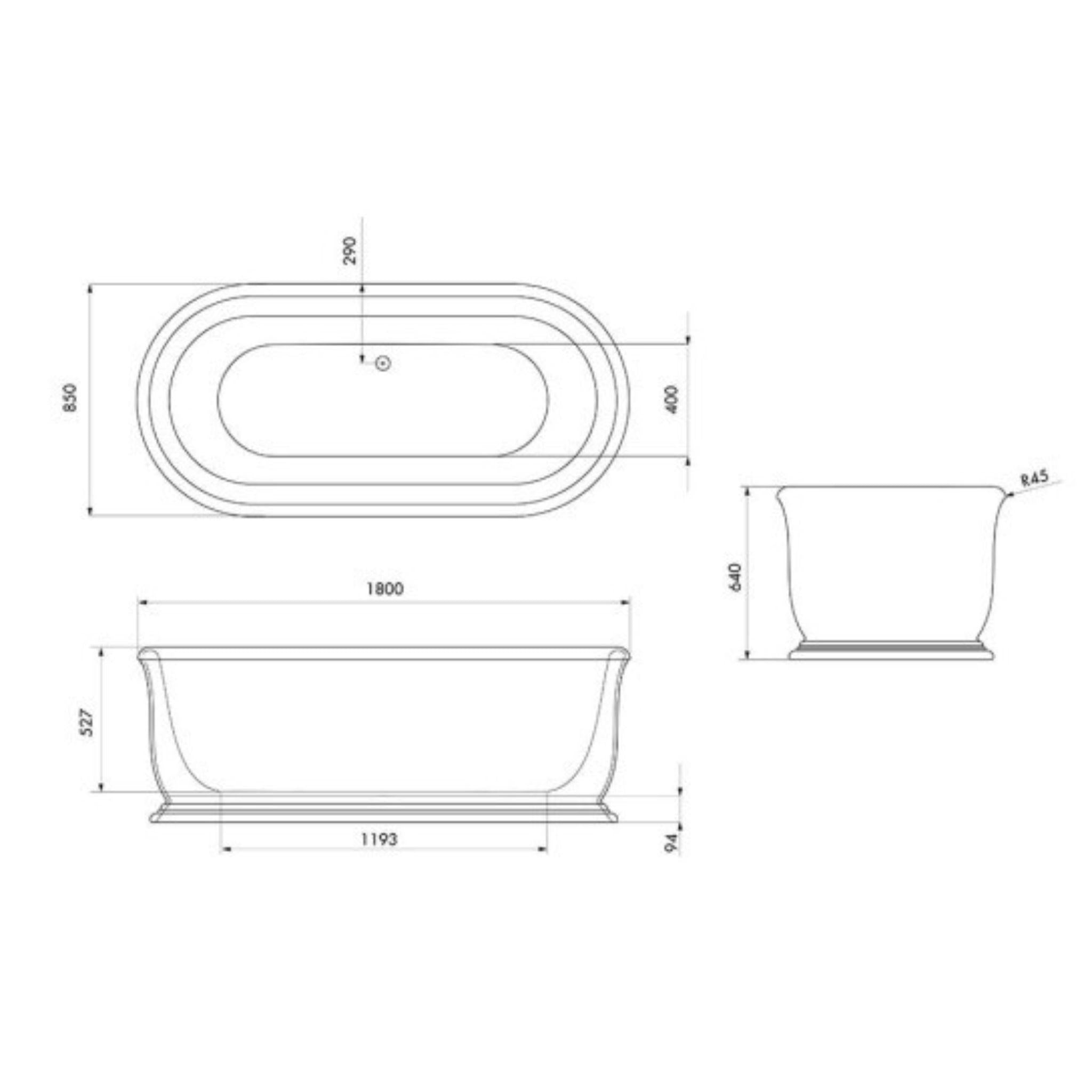 TURNER HASTINGS CAMDEN TITANCAST SOLID SURFACE FREESTANDING BATHTUB SPECIAL FINISH WITH OVERFLOW 1800MM