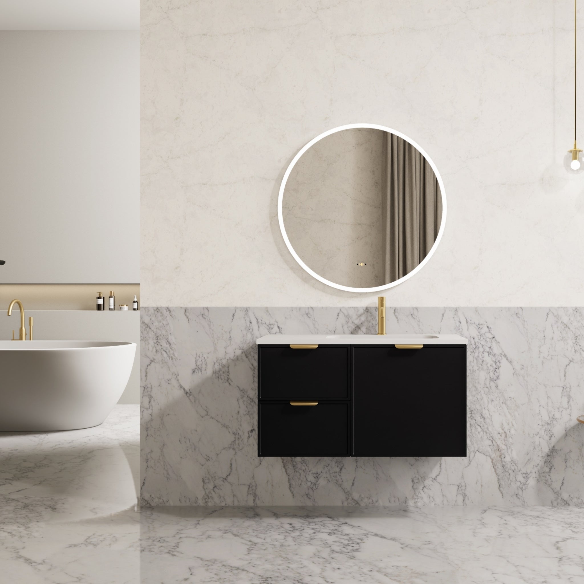 CETO MIAMI MATTE BLACK 900MM SINGLE BOWL WALL HUNG VANITY (AVAILABLE IN LEFT AND RIGHT HAND DRAWER)