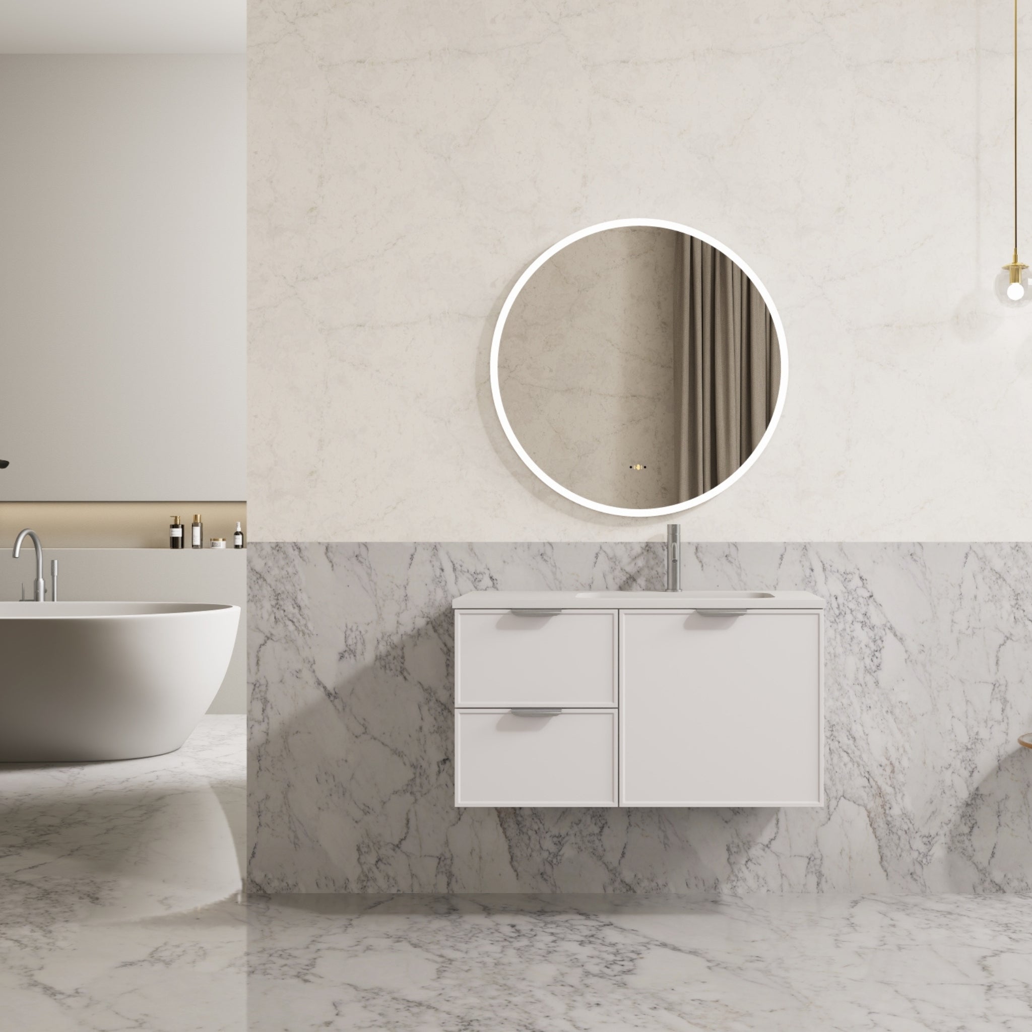 CETO MIAMI MATTE WHITE 900MM SINGLE BOWL WALL HUNG VANITY (AVAILABLE IN LEFT AND RIGHT HAND DRAWER)