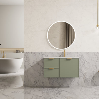 CETO MIAMI OLIVE GREEN 900MM SINGLE BOWL WALL HUNG VANITY (AVAILABLE IN LEFT AND RIGHT HAND DRAWER)