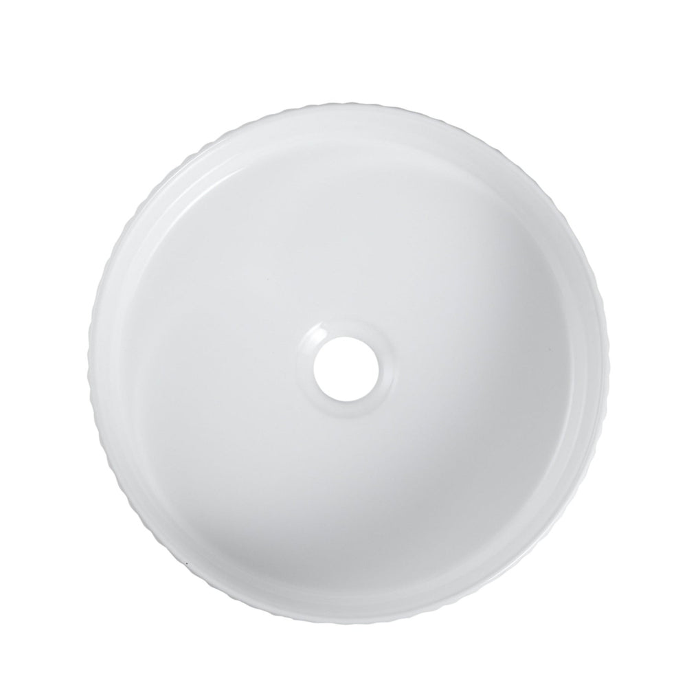 MERCIO CORA FLUTED ROUND ABOVE COUNTER BASIN GLOSS WHITE 360MM