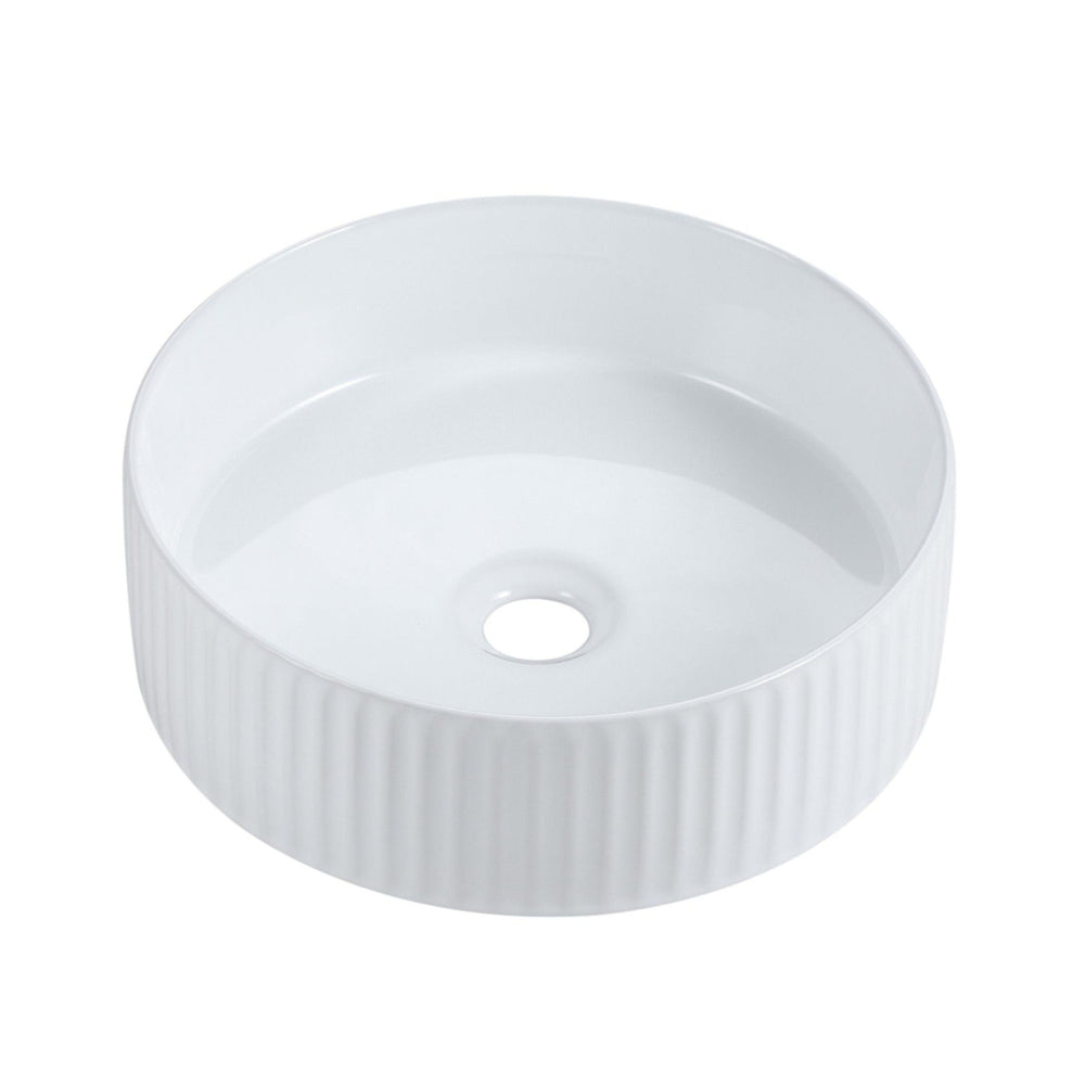 MERCIO CORA FLUTED ROUND ABOVE COUNTER BASIN GLOSS WHITE 360MM