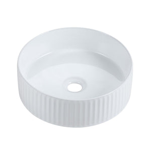 MERCIO CORA FLUTED ROUND ABOVE COUNTER BASIN GLOSS WHITE 360MM