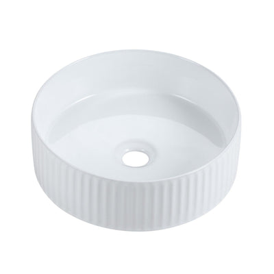 MERCIO CORA FLUTED ROUND ABOVE COUNTER BASIN GLOSS WHITE 360MM