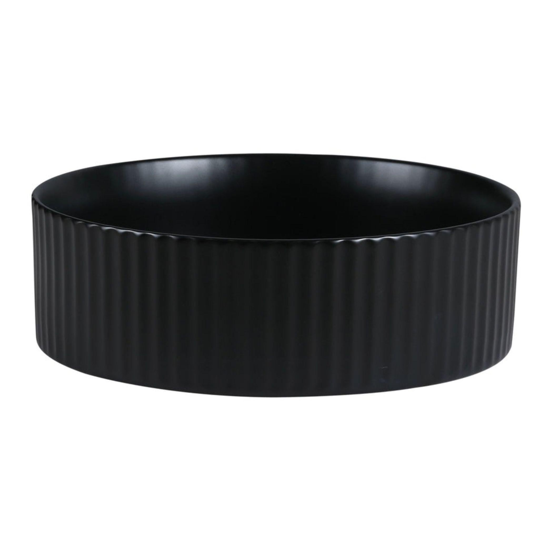MERCIO CORA FLUTED ROUND ABOVE COUNTER BASIN MATTE BLACK 360MM