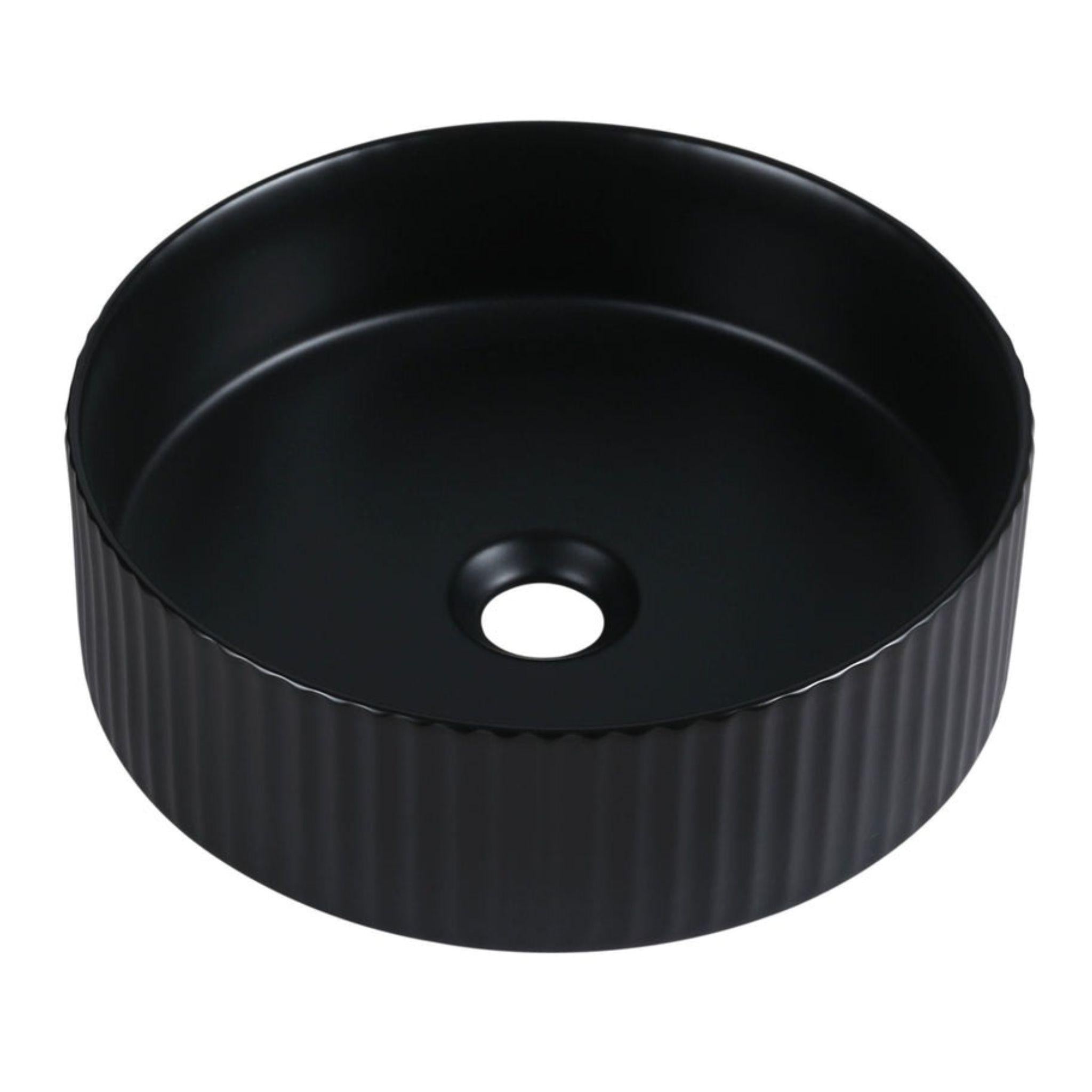 MERCIO CORA FLUTED ROUND ABOVE COUNTER BASIN MATTE BLACK 360MM