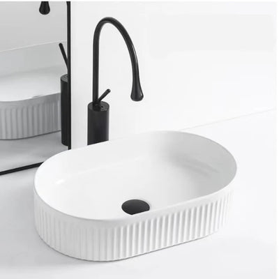 MERCIO CORA FLUTED OVAL ABOVE COUNTER BASIN MATTE WHITE 580MM