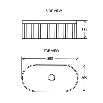 MERCIO CORA FLUTED OVAL ABOVE COUNTER BASIN GLOSS WHITE 580MM